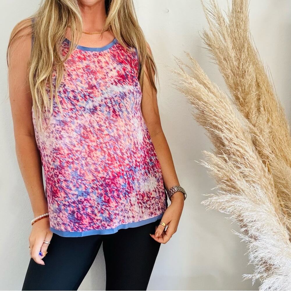 VINTAGE VERA WANG Pink Soft Purple Abstract Print Sheer Tank Top Blouse Shirt M